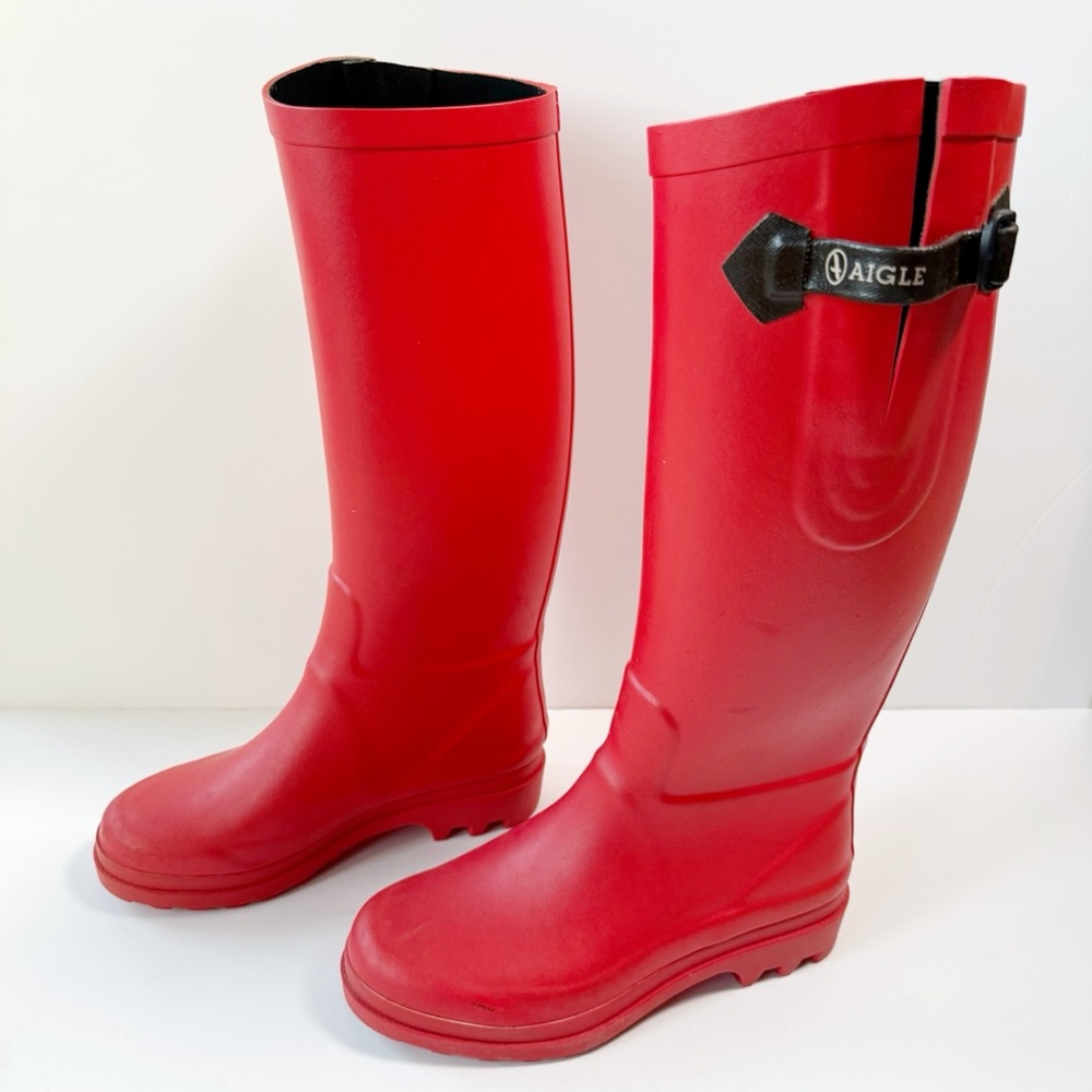 Aigle Woman Red Aiglentine Equestrian Style Rubber Rain Boots EU36 Waterproof
